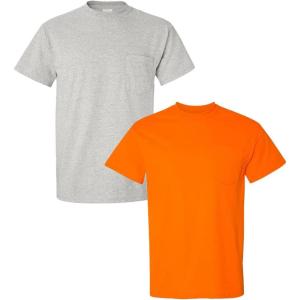 imageGildan Adult DryBlend Workwear TShirts with Pocket 2Pack1 Ash  1 Safety Orange