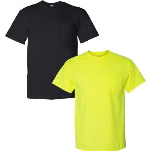 imageGildan Adult DryBlend Workwear TShirts with Pocket 2Pack1 Black  1 Safety Green