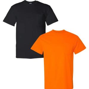 imageGildan Adult DryBlend Workwear TShirts with Pocket 2Pack1 Black  1 Safety Orange