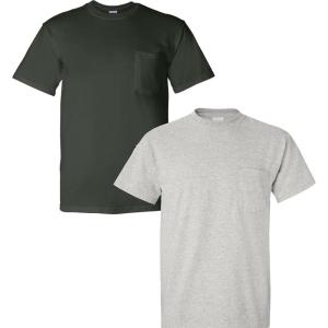 imageGildan Adult DryBlend Workwear TShirts with Pocket 2Pack1 Forest Green  1 Ash