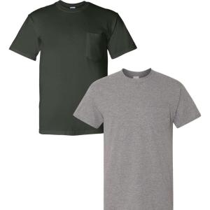 imageGildan Adult DryBlend Workwear TShirts with Pocket 2Pack1 Forest Green  1 Graphite Heather