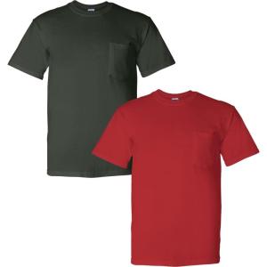 imageGildan Adult DryBlend Workwear TShirts with Pocket 2Pack1 Forest Green  1 Red