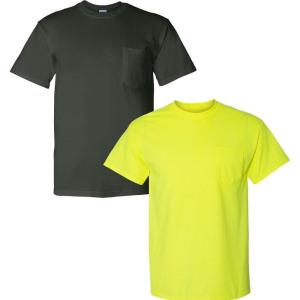 imageGildan Adult DryBlend Workwear TShirts with Pocket 2Pack1 Forest Green  1 Safety Green