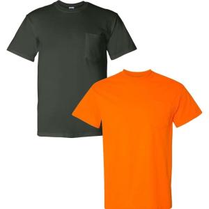 imageGildan Adult DryBlend Workwear TShirts with Pocket 2Pack1 Forest Green  1 Safety Orange