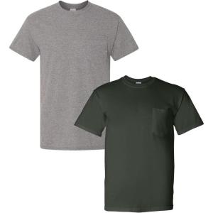 imageGildan Adult DryBlend Workwear TShirts with Pocket 2Pack1 Graphite Heather  1 Forest Green