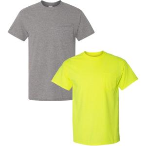 imageGildan Adult DryBlend Workwear TShirts with Pocket 2Pack1 Graphite Heather  1 Safety Green