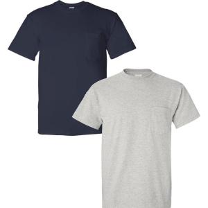 imageGildan Adult DryBlend Workwear TShirts with Pocket 2Pack1 Navy  1 Ash