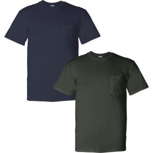 imageGildan Adult DryBlend Workwear TShirts with Pocket 2Pack1 Navy  1 Forest Green