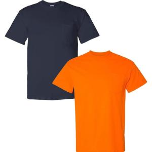 imageGildan Adult DryBlend Workwear TShirts with Pocket 2Pack1 Navy  1 Safety Orange
