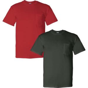 imageGildan Adult DryBlend Workwear TShirts with Pocket 2Pack1 Red  1 Forest Green
