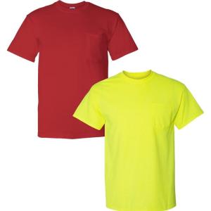imageGildan Adult DryBlend Workwear TShirts with Pocket 2Pack1 Red  1 Safety Green