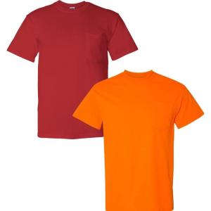 imageGildan Adult DryBlend Workwear TShirts with Pocket 2Pack1 Red  1 Safety Orange