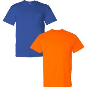 imageGildan Adult DryBlend Workwear TShirts with Pocket 2Pack1 Royal  1 Safety Orange