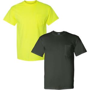 imageGildan Adult DryBlend Workwear TShirts with Pocket 2Pack1 Safety Green  1 Forest Green