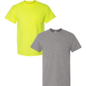 imageGildan Adult DryBlend Workwear TShirts with Pocket 2Pack1 Safety Green  1 Graphite Heather