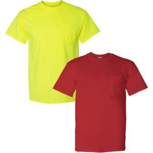 imageGildan Adult DryBlend Workwear TShirts with Pocket 2Pack1 Safety Green  1 Red