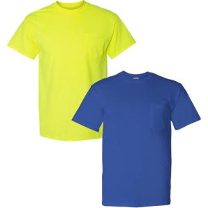 imageGildan Adult DryBlend Workwear TShirts with Pocket 2Pack1 Safety Green  1 Royal