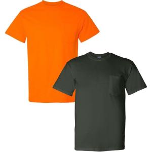 imageGildan Adult DryBlend Workwear TShirts with Pocket 2Pack1 Safety Orange  1 Forest Green