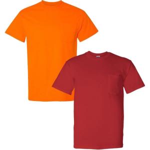 imageGildan Adult DryBlend Workwear TShirts with Pocket 2Pack1 Safety Orange  1 Red