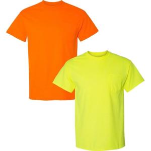 imageGildan Adult DryBlend Workwear TShirts with Pocket 2Pack1 Safety Orange  1 Safety Green