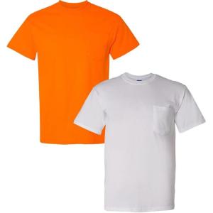imageGildan Adult DryBlend Workwear TShirts with Pocket 2Pack1 Safety Orange  1 White