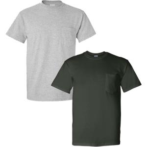 imageGildan Adult DryBlend Workwear TShirts with Pocket 2Pack1 Sport Grey  1 Forest Green