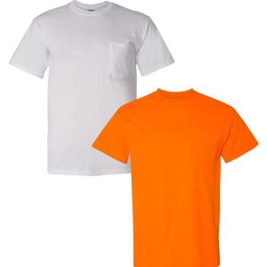 imageGildan Adult DryBlend Workwear TShirts with Pocket 2Pack1 White  1 Safety Orange