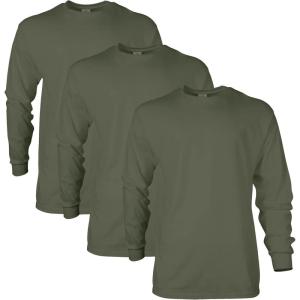 imageGildan Adult Ultra Cotton Long Sleeve TShirt Style G2400 MultipackMilitary Green 3pack