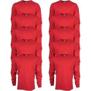 imageGildan Adult Ultra Cotton Long Sleeve TShirt Style G2400 MultipackRed 10pack