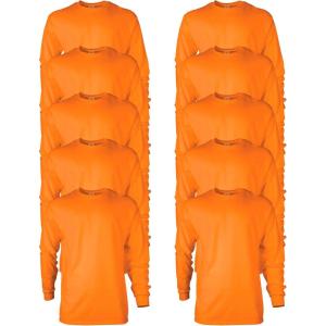 imageGildan Adult Ultra Cotton Long Sleeve TShirt Style G2400 MultipackSafety Orange 10pack