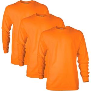 imageGildan Adult Ultra Cotton Long Sleeve TShirt Style G2400 MultipackSafety Orange 3pack
