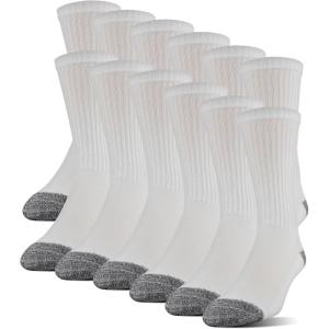 imageGildan Mens Polyester Half Cushion Crew Socks 12 PairsWhite