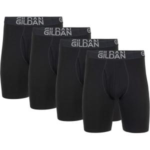 imageGildan Mens Underwear Cotton Stretch Boxer Briefs MultipackBlack Soot 4pack  Long Leg