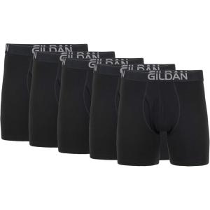 imageGildan Mens Underwear Cotton Stretch Boxer Briefs MultipackBlack Soot 5pack  Regular Leg