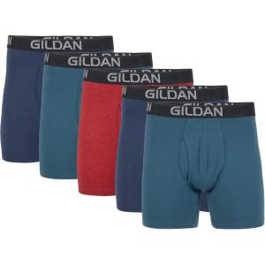 imageGildan Mens Underwear Cotton Stretch Boxer Briefs MultipackBlue CoveHawaiian BlueHeather Red Mark 5pack  Regular Leg