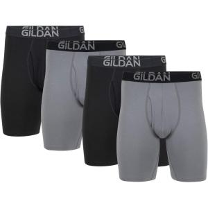 imageGildan Mens Underwear Cotton Stretch Boxer Briefs MultipackGrey FlannelBlack Soot 4pack  Long Leg