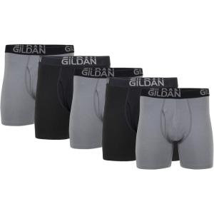 imageGildan Mens Underwear Cotton Stretch Boxer Briefs MultipackGrey FlannelBlack Soot 5pack  Regular Leg