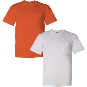 imageGildan Unisex Adult Ultra Cotton TShirt with Pocket Style G2300 2Pack1 Orange  1 White