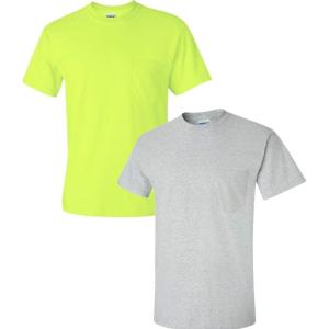 imageGildan Unisex Adult Ultra Cotton TShirt with Pocket Style G2300 2PackSafetygreenSportgrey