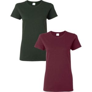imageGildan Womens Heavy Cotton TShirt Style G5000L 2Pack1 Forest Green  1 Maroon