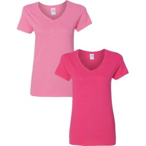 imageGildan Womens Heavy Cotton VNeck TShirt 2Pack1 Azalea  1 Heliconia