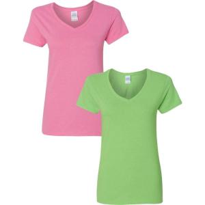 imageGildan Womens Heavy Cotton VNeck TShirt 2Pack1 Azalea  1 Lime