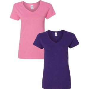 imageGildan Womens Heavy Cotton VNeck TShirt 2Pack1 Azalea  1 Purple