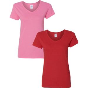 imageGildan Womens Heavy Cotton VNeck TShirt 2Pack1 Azalea  1 Red