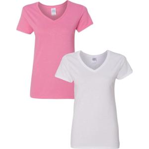 imageGildan Womens Heavy Cotton VNeck TShirt 2Pack1 Azalea  1 White