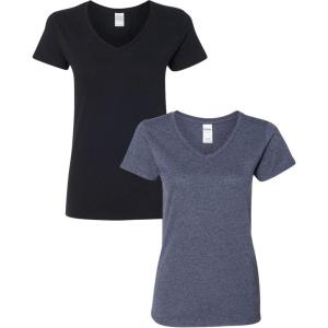 imageGildan Womens Heavy Cotton VNeck TShirt 2Pack1 Black  1 Heather Navy