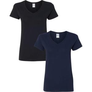 imageGildan Womens Heavy Cotton VNeck TShirt 2Pack1 Black  1 Navy