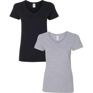 imageGildan Womens Heavy Cotton VNeck TShirt 2Pack1 Black  1 Sport Grey