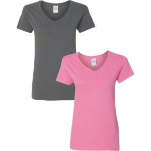 imageGildan Womens Heavy Cotton VNeck TShirt 2Pack1 Charcoal  1 Azalea