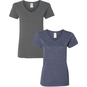 imageGildan Womens Heavy Cotton VNeck TShirt 2Pack1 Charcoal  1 Heather Navy